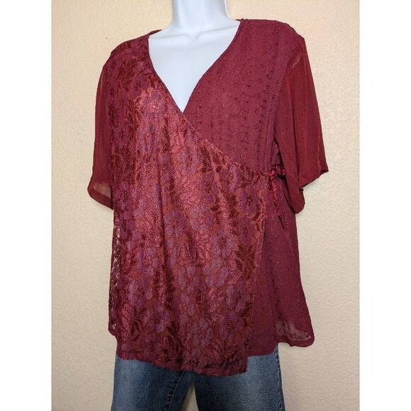 Whimsigoth Burgundy Sheer Lace Wrap Top Size Medium Romantic Witchy Stevie Nicks - Picture 1 of 11